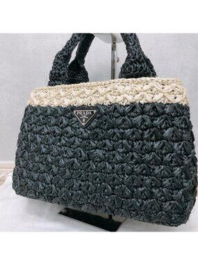 Prada Raffia Croquette Canapa Tote Bag